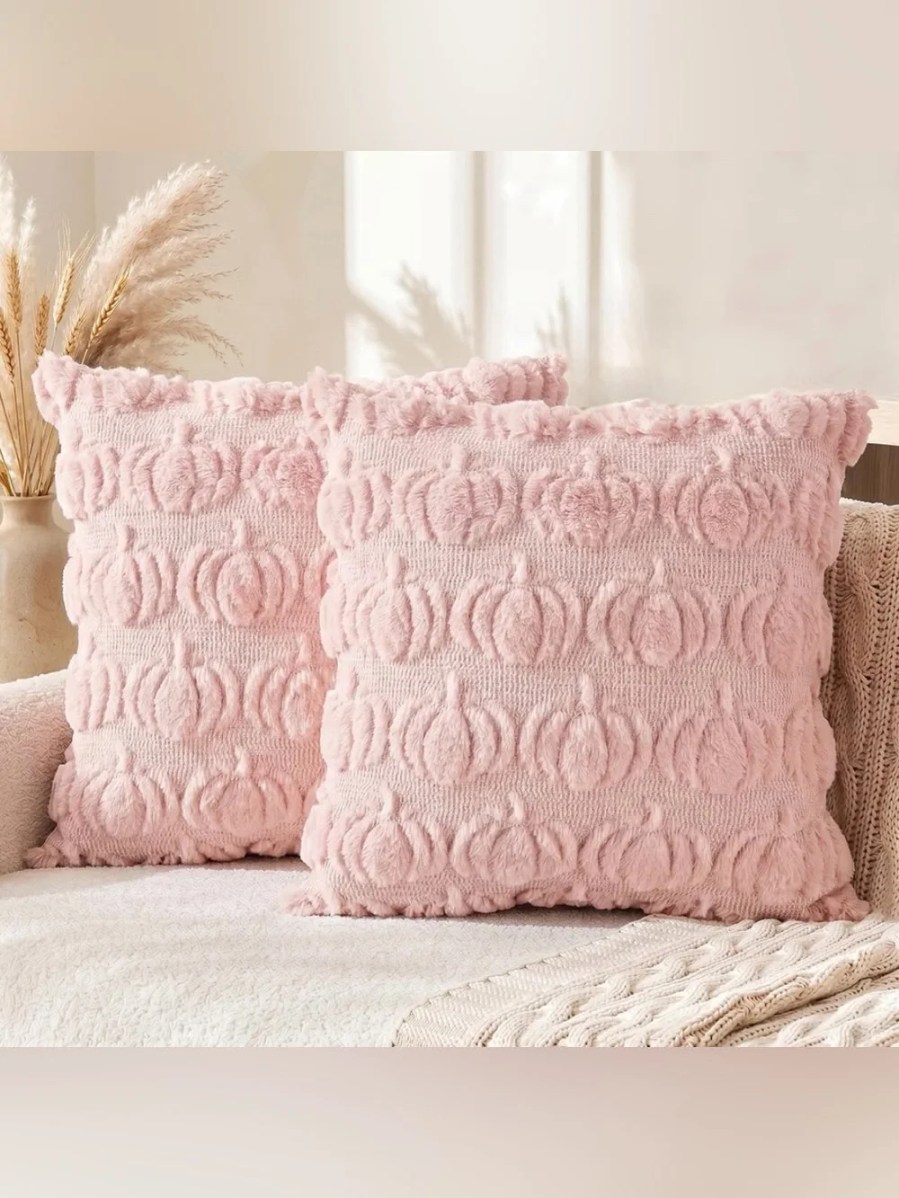 🎃 2- 18” Pink Halloween Pumpkin Plush Decorative Throw Pillow Covers Decoration